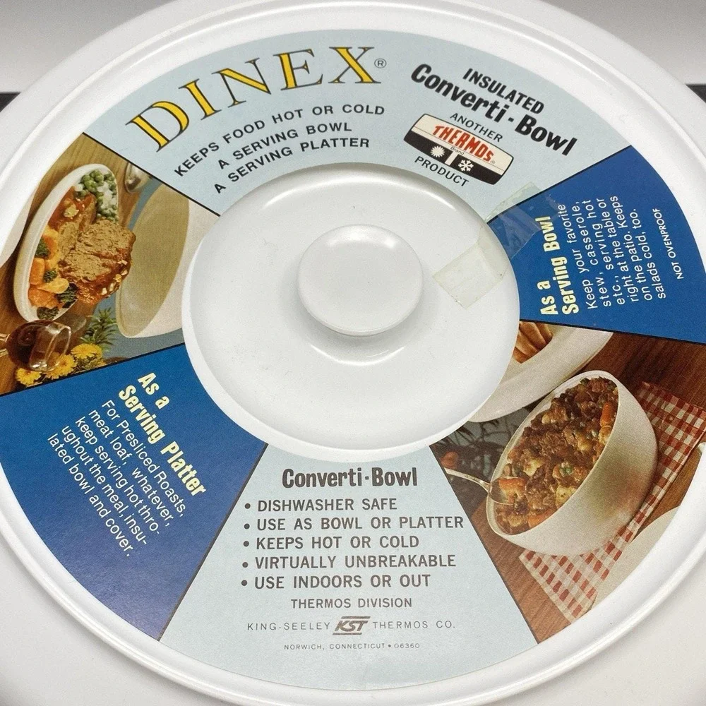 Vintage Thermos DINEX Insulated Converti-Bowl Serving‎ Bowl Platter Cover NOS